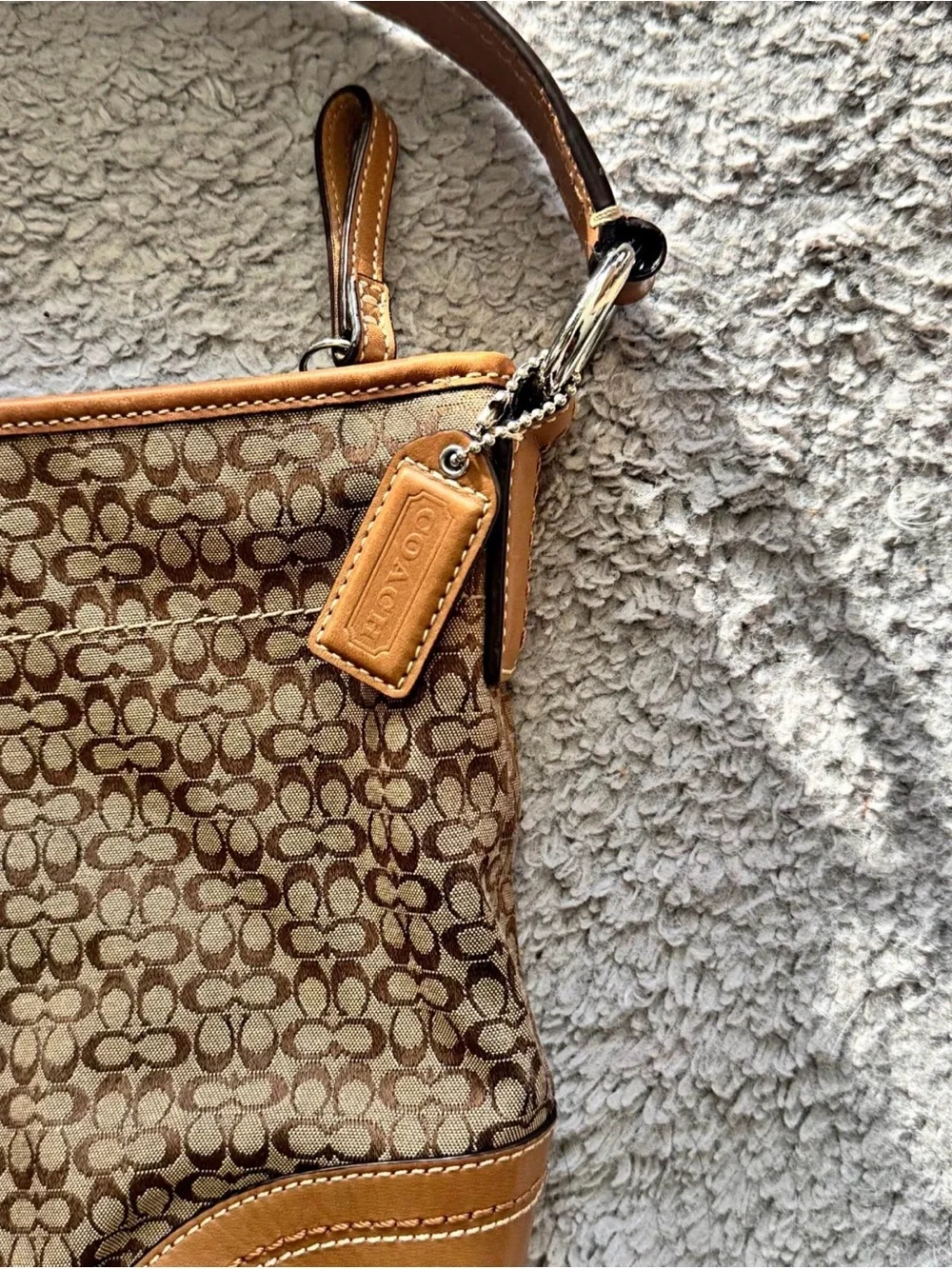 Coach Brown Signature Canvas Hobo with Tan Leather Trim